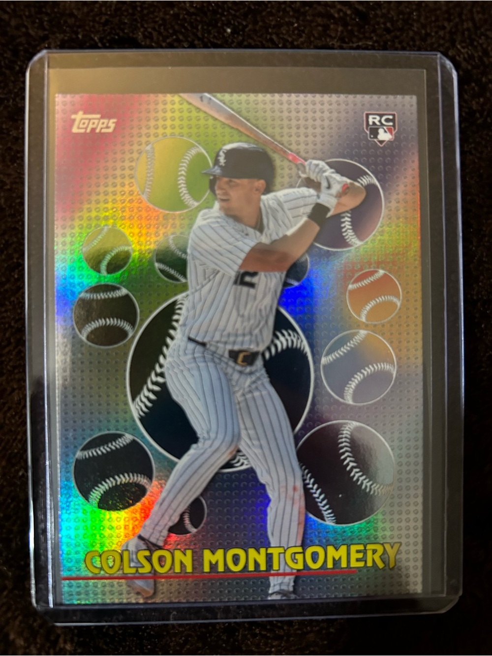 Topps Colson Montgomery Holographic Rainbow Baseball Card - Yellow Text